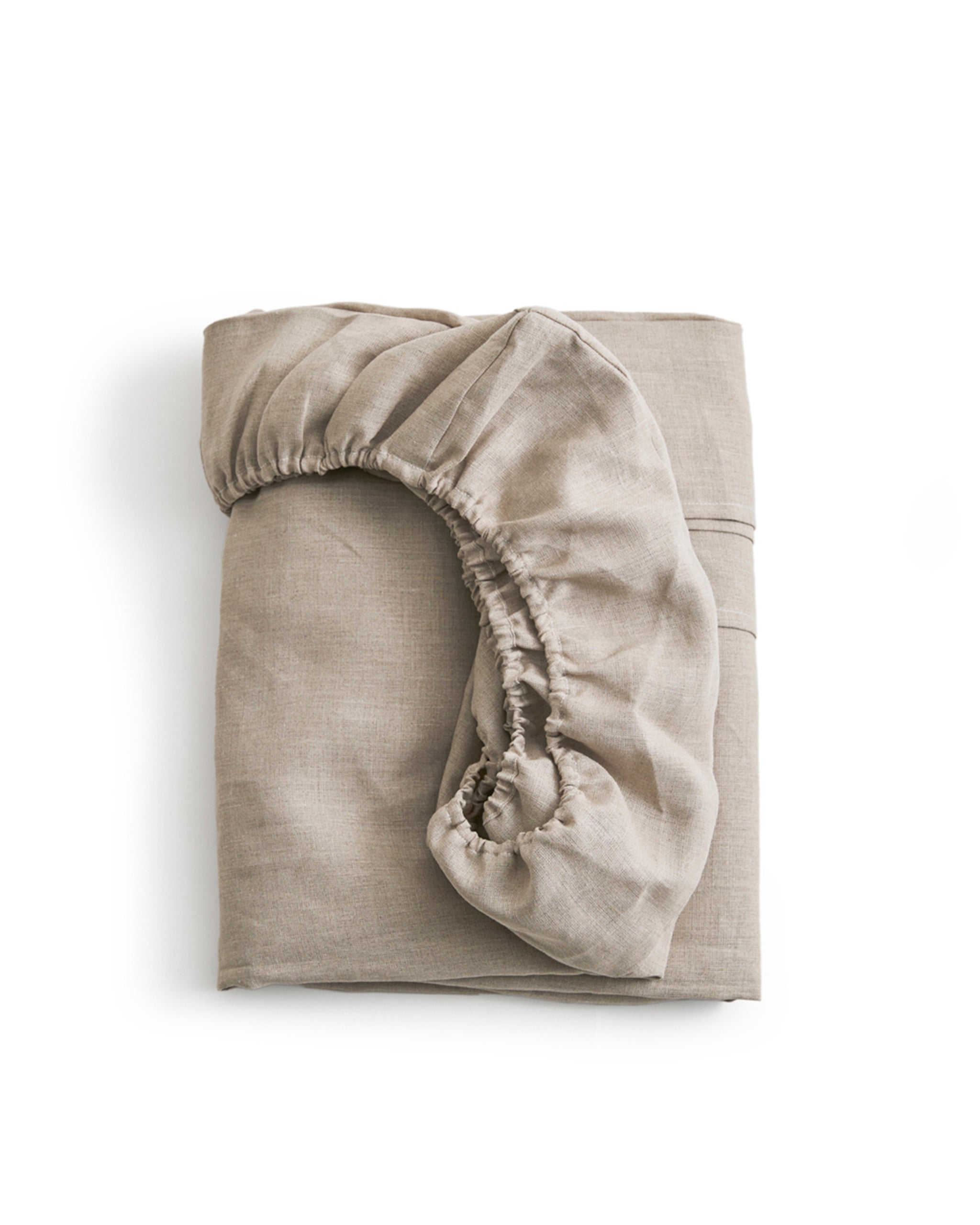 Unbleached linen fitted sheet by Iwata on a white background