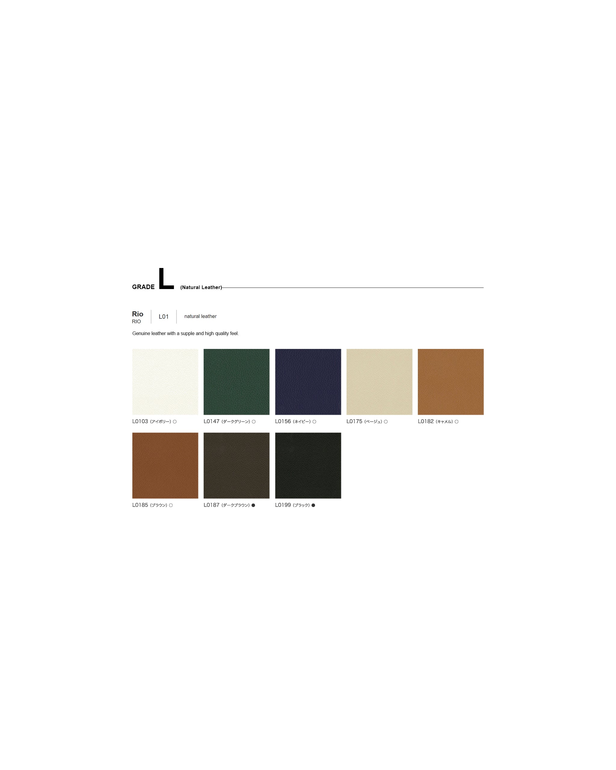 Color swatch chart for fabric Grade L with various color samples.