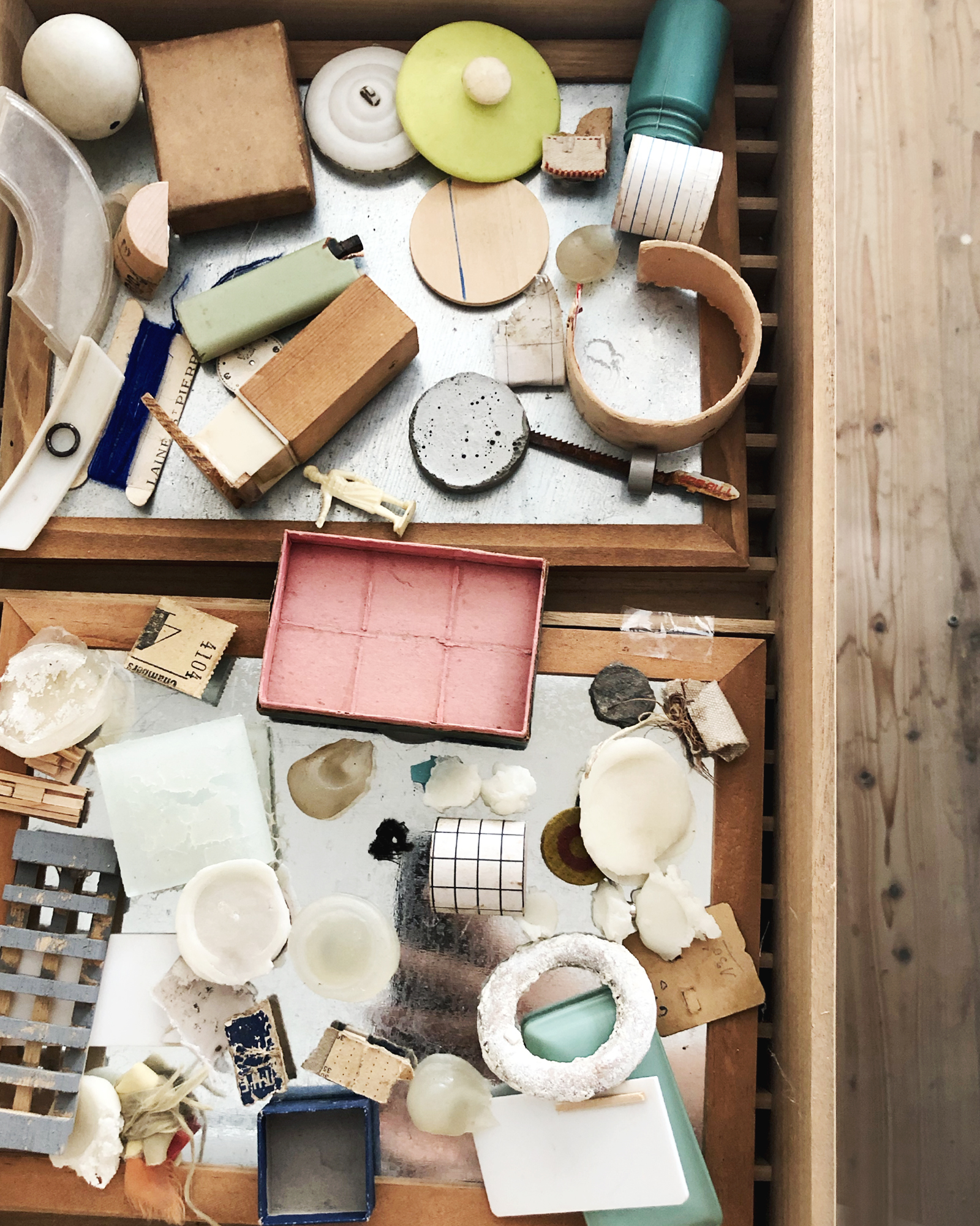 Colourful found objects at Michiko Iwata's studio