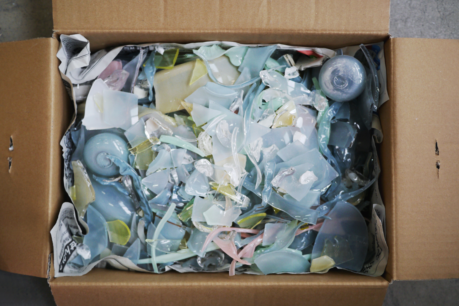 recycled light blue glass shards