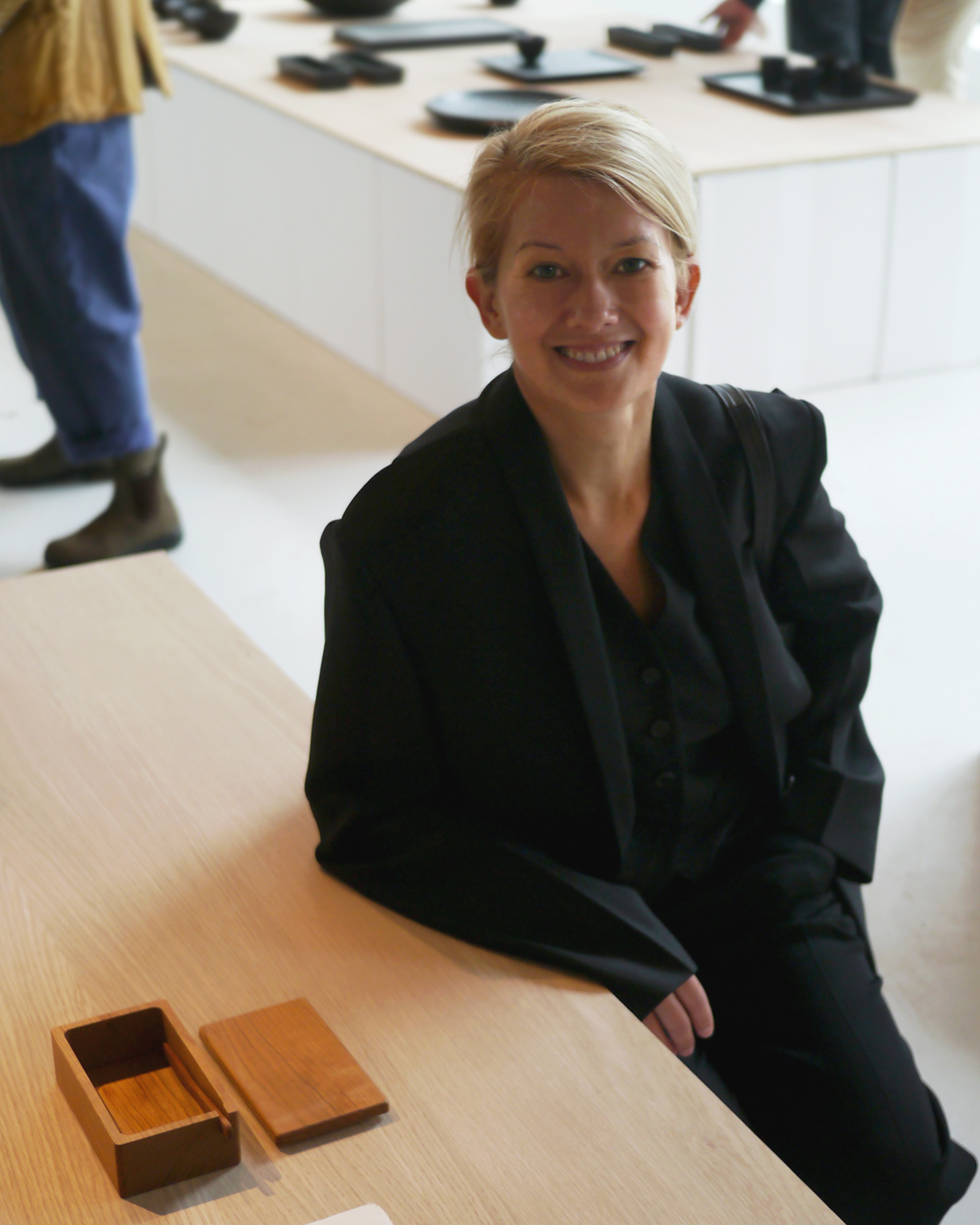Anastasia Pozdniakova beside Butter Case at Afterlife Ryuji Mitani exhibit at Nalata Nalata