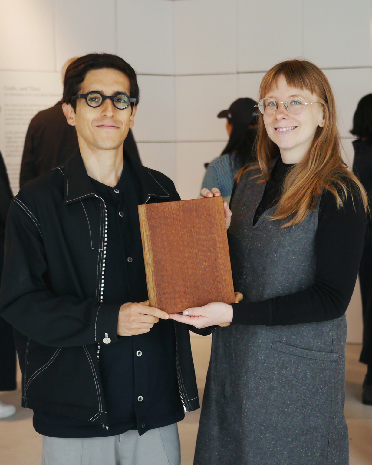Rob Chabebe and Ari Spool with Teak Cutting Board at Afterlife Ryuji Mitani exhibit at Nalata Nalata