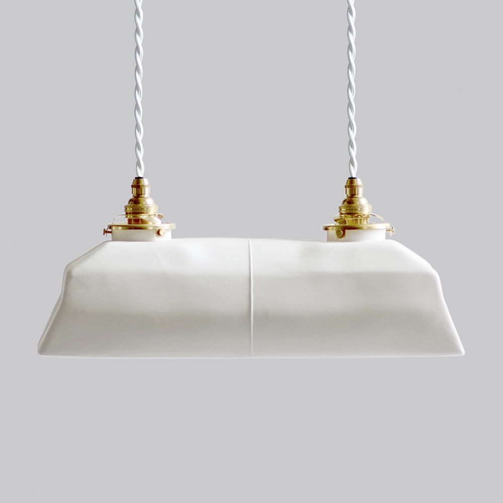Hanging large, rectangular, smooth pendant lamp by Tobimatsu Toki on a gray background