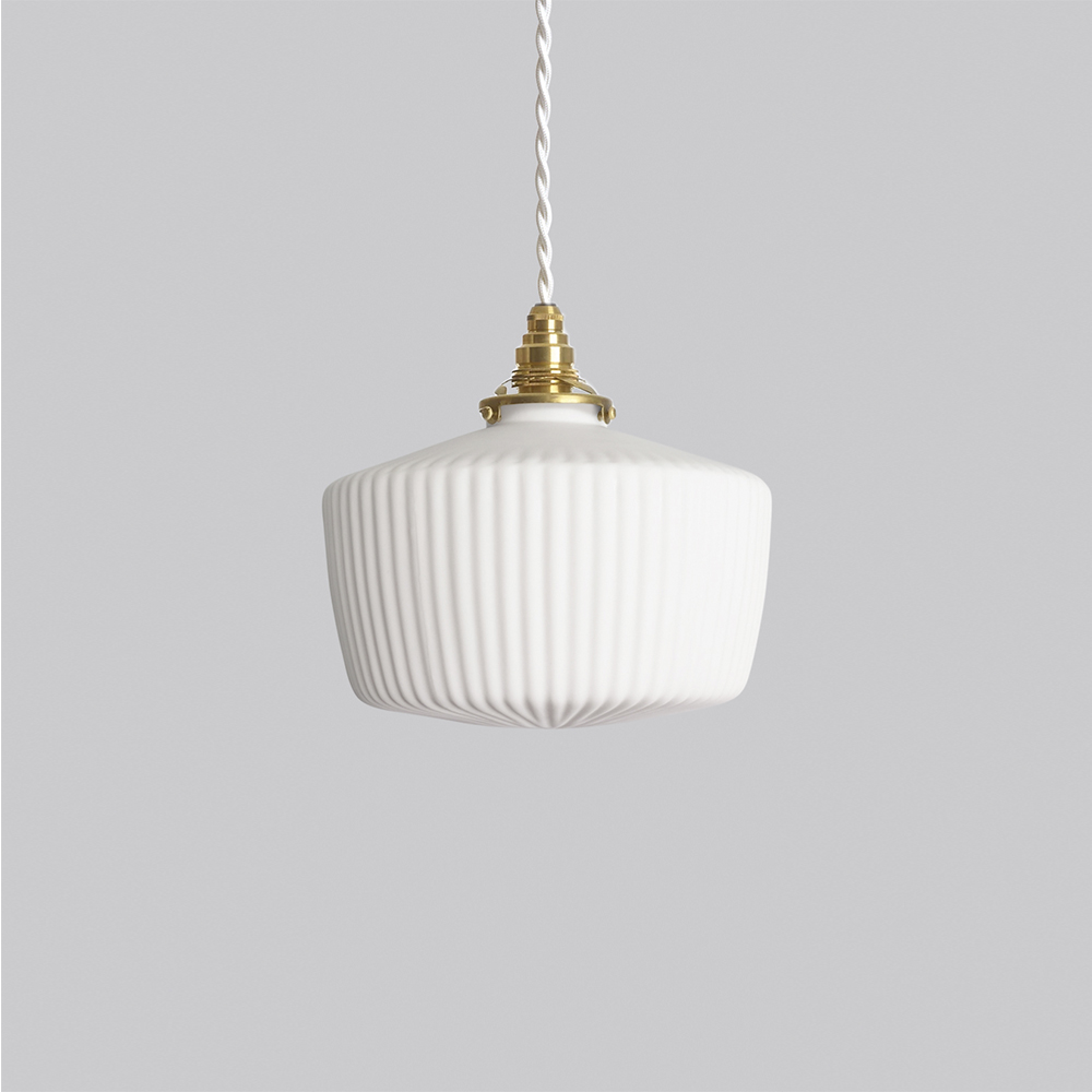 Hanging ridged pendant lamp by Tobimatsu Toki on a gray background