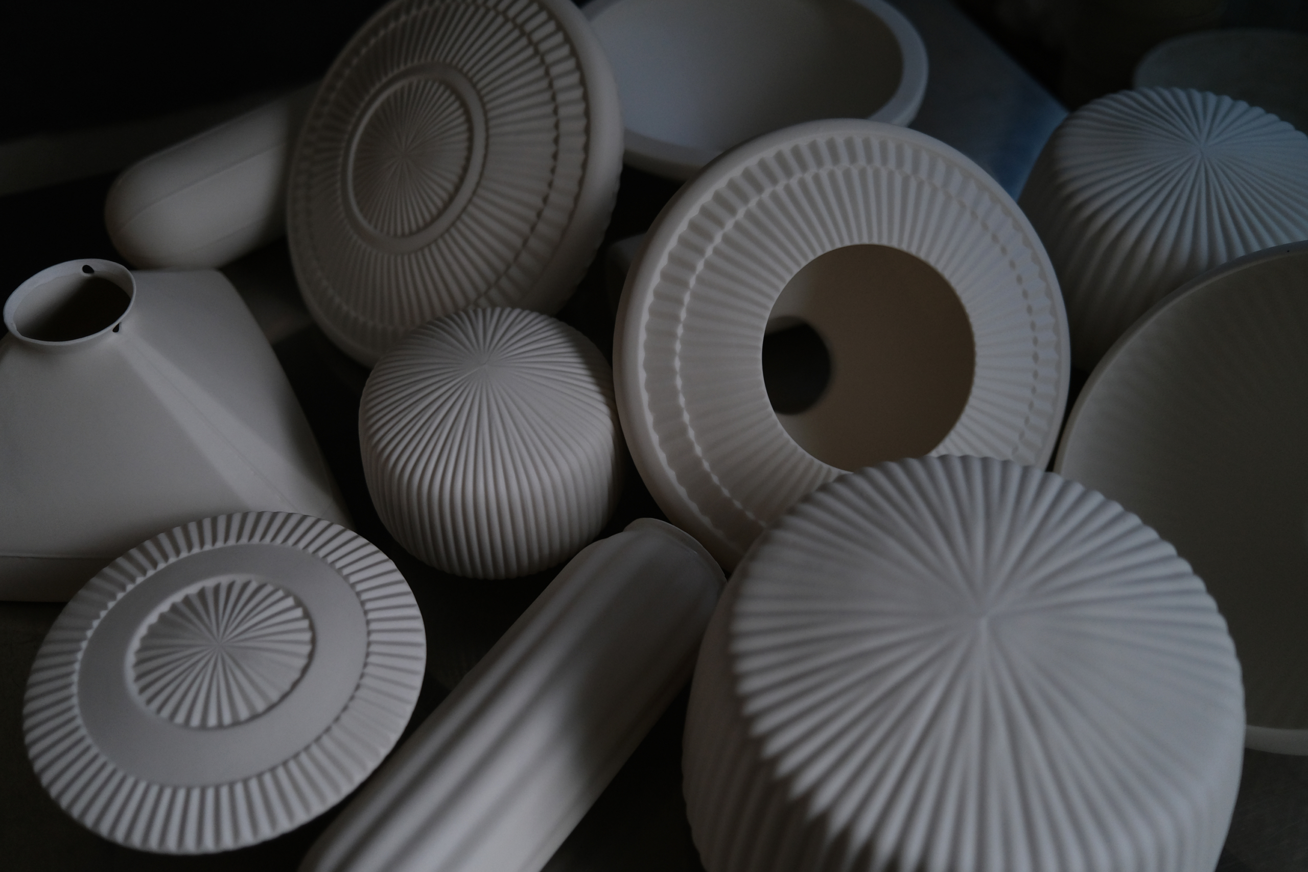 Porcelain pendant lampshades at the Tobimatsu Toki porcelain lighting studio