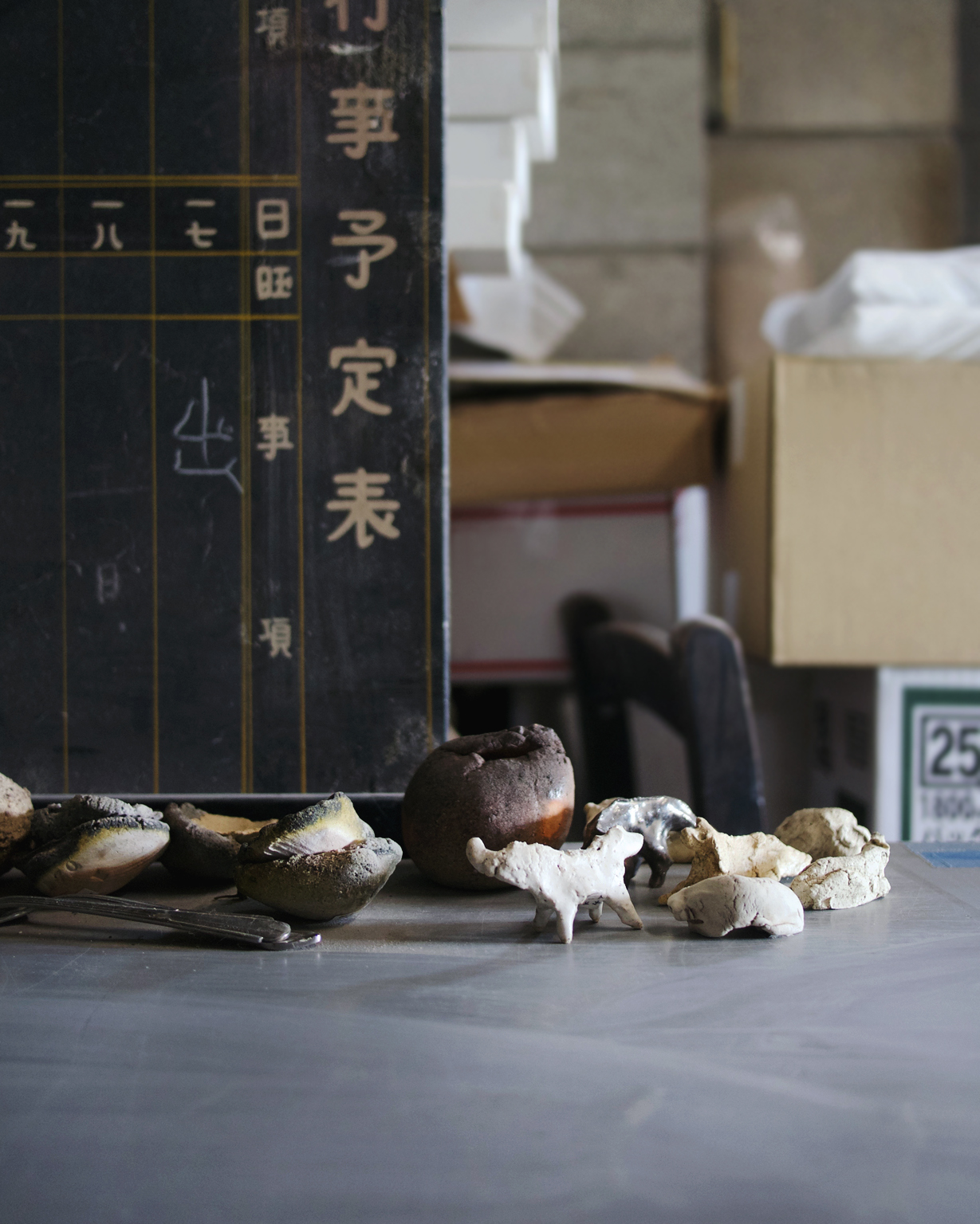 Small dog ceramic sculpture at Keisuke Iwata's studio made for a Factory Zoomer dog exhibition