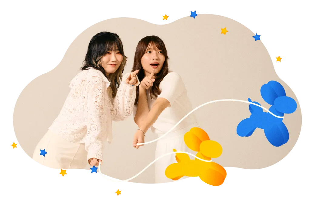 ぬいぐるみのイラストとpoporpopのメンバー写真