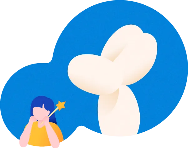 挿絵：女の子とバルーンドッグが雲から覗いてる